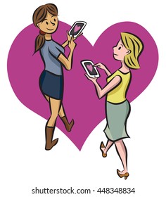 Two single women make a connection with the help of an online dating app.