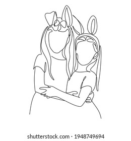 dos hermanas con orejas conejitas arte de línea. Vector de línea de orejas de conejo