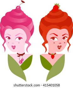 Two sisters, twins, strawberry and cherry in a vector