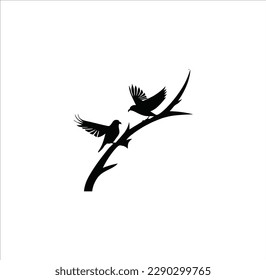 Two sitting birds silhouette vector art.