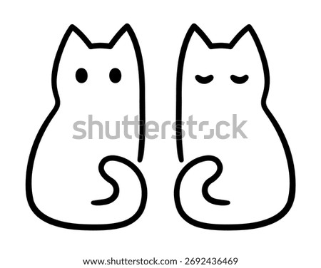Two sitting cats outline. Simple and minimal cat symbol drawing. Cute vector illustration.