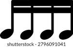 Two Sixteenth Note, Group of connected music notes isolated on white background. Musical notation vector for music education and design.