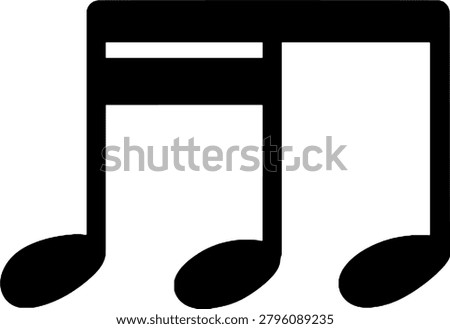 Two Sixteenth Note, Pair of connected eighth notes isolated on white background. Simple music notation symbol for music and audio related projects.