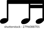 Two Sixteenth Note, Simple connected music notes symbol isolated on white background. Musical notation icon suitable for music and educational projects.