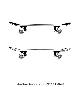 Two skateboards in graphic style. Vector stylized black and white image.