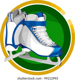 two skates for figure skating on Ice in a round shape