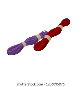 Two skeins of embroidery thread. Material for cross stitch. Needlework theme. Flat vector design