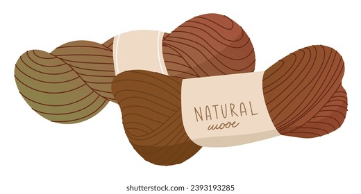 Two skeins of soft natural wool for knitting. Vector illustration isolated on white background for home craft stores and postcard design. Hobbies for relaxation. Creating cozy things.