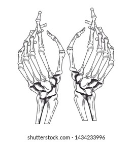 two skeleton hands drawn in black and white tattoo icon vector illustration graphic design