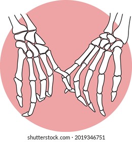 Two skeleton hands holding pinkies romance art valentines day cute