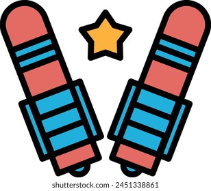 Dos bastones de esquí con una estrella en el medio. Los postes son blancos y negros. La estrella está en el centro de la Imagen