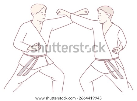 Two skilled martial artists spar, showcasing their precise techniques and mastery of combat and athleticism