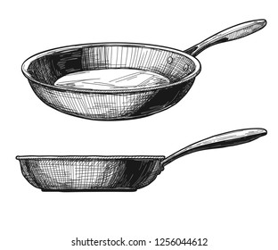 Two skillets isolated on white background. Vector illustration