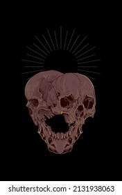 Two skull head artwork detail illustration