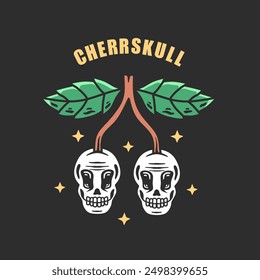 two skull heads like cherries vintage illustration. good for stickers, t-shirts, hoodies and others