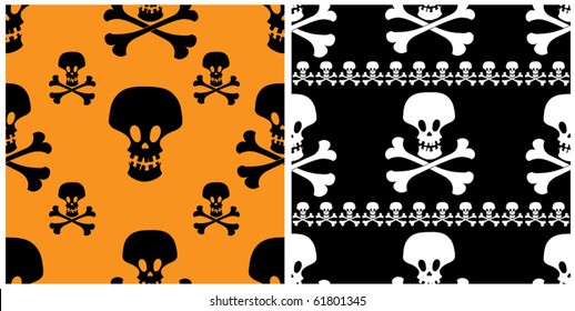 Two skull seamless patterns. Halloween vector backgrounds.