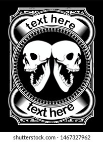 two Skull vector, detail artwork hand drawing