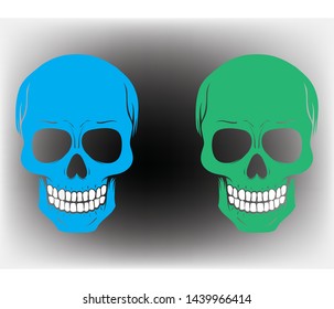 Two skulls blue and green.  Vector template brochures, flyers, presentations, logo, print, leaflet, banners.
