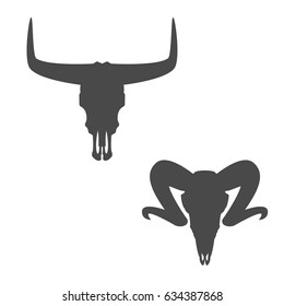 Two skulls - bull and sheep. Vector icons. 