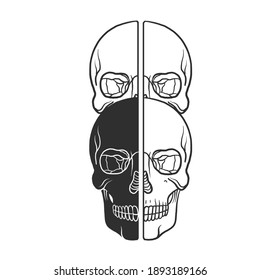 Two skulls. Can be used as a sketch of a tattoo.
