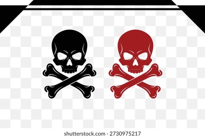 Two skulls and crossbones isolated on transparent background