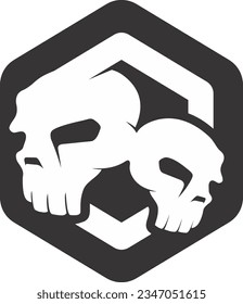 Zwei Skulls in einem Hexagonal-Logo-Design