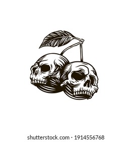 Two skulls like a cherry. Can be used as a sketch of a tattoo.