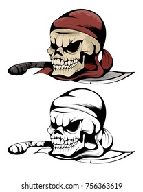 Two skulls of pirate on the knife