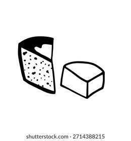 Dos losas de queso sobre fondo blanco Ilustración vectorial dibujada a mano