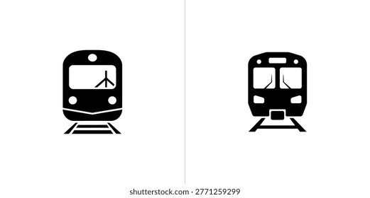 Two sleek minimalist train icons displayed in black and white for various design projects and transportation-related graphics