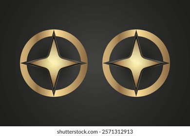 Two sleeks, four-pointed golden star at its center, exuding a sense of prestige and refinement. set of two stars is enclosed within a bold, metallic gold circular frame