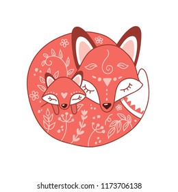 Two sleeping foxes illustration