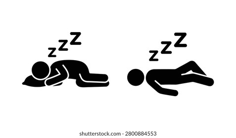 Two sleeping person silhouettes in resting positions depicted with cartoon zzz dream bubbles silhouette rest slumber dormant dreaming
