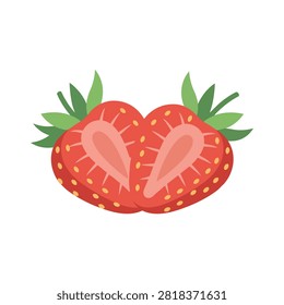 Two Sliced Strawberry Halves Arranged Together Isolated on White Background Vector Illustration