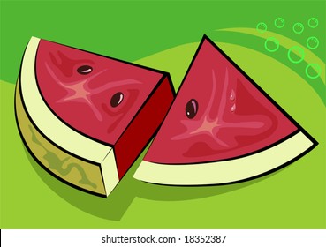  two sliced watermelon pieces 	