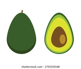 Two slices of avocado isolated on the white background. One slice with core. Design element for product label.