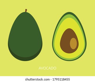 Two slices of avocado isolated on the white background. One slice with core. Design element for product label.