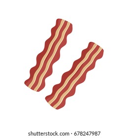 Two slices of bacon graphic, bacon strips vector illustration, isolated on white background.