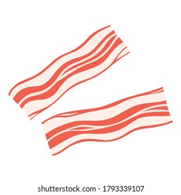 two slices of bacon isolated on white background, tasty breakfast meal ingredient, vector illustration