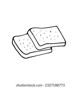 Two slices of bread. Element of bakery products for shop or pastry store poster, cafe menu. Black contour sliced bread on a white background.  