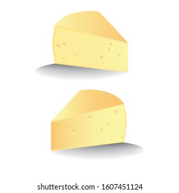 Two slices of cheese, on a white background.