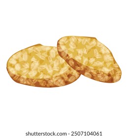 Dos rebanadas de delicioso pan con avena están acostadas una encima de la otra sobre un fondo blanco