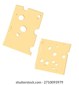 Two slices of emmental cheese in flat style