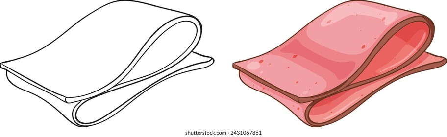 Two slices of ham, one outlined and one colored.