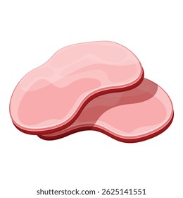 Duas fatias de presunto sobrepostas umas às outras sobre fundo branco