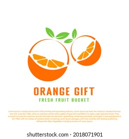 Two slices of orange in the form of a gift. Orange fruit logo for fruit store or others