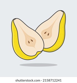 Two Slices Of Pear Cartoon Vector Illustration. Pear Fruit Flat Icon Outline