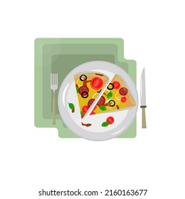 two slices of pizza on a plate. food vector illustration