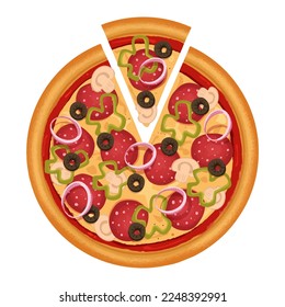 two slices of pizza in the sketch technique