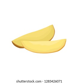 Two slices of potato with brown peel. Organic food. Cooking ingredient. Natural product. Flat vector design